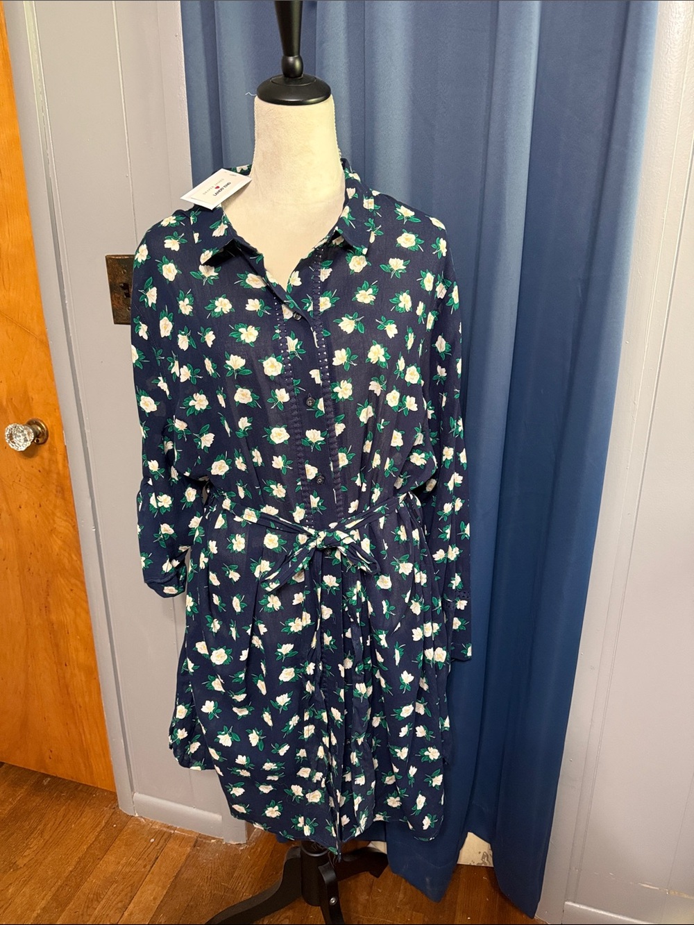 Draper James by Lands End Navy Floral Tie-Waist Cover Up